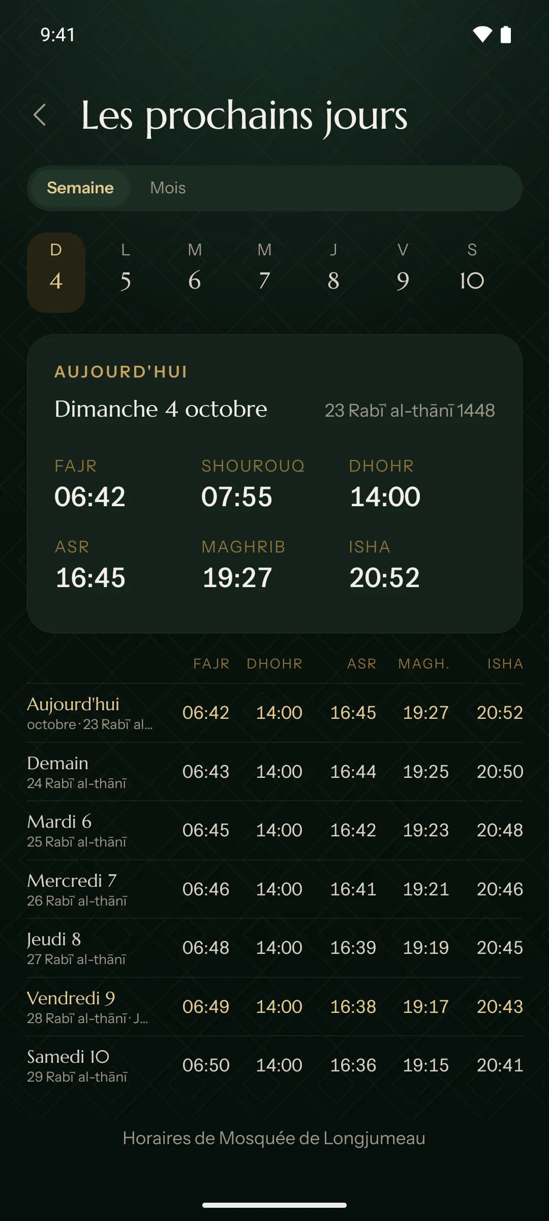 Les prochains jours : horaires et dates hégiriennes
